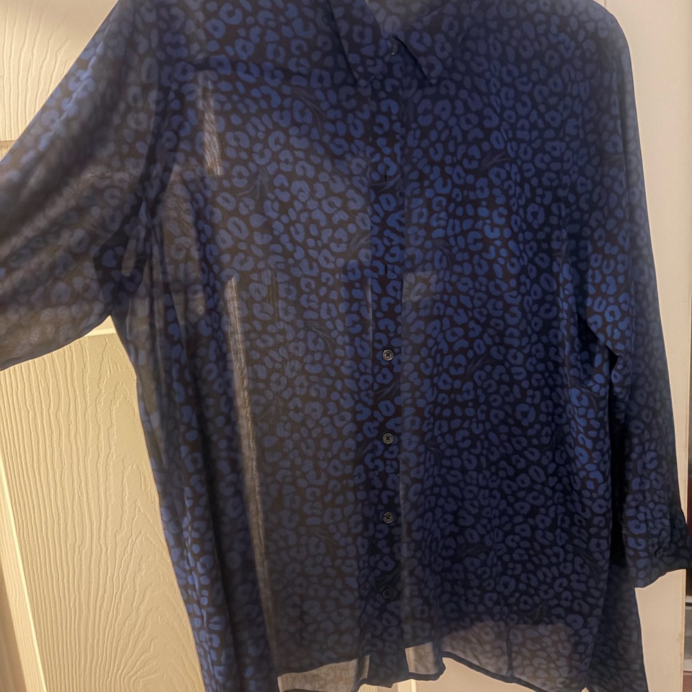 Michael Kors Black and Blue Animal Print Blouse - Picture 4 of 5